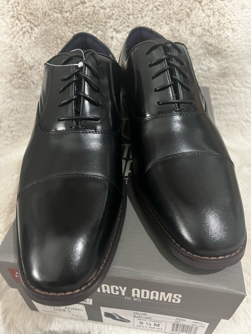 Stacy Adams Black Leather Cap-Toe Derby Shoes